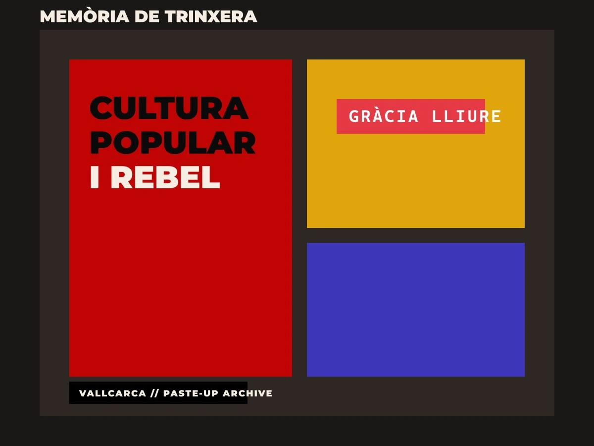 Mural comunitario en Vallcarca con retratos obreros en esténcil y consignas populares sobre muro de contención